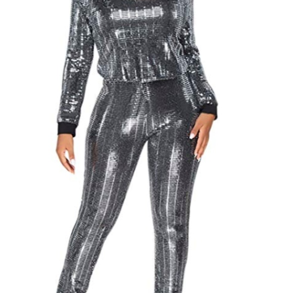 2 Piece Metallic Shiny Pants Set - Picture 2 of 5